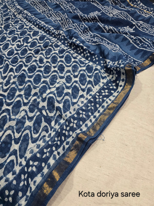 Indigo Geometric Print Kota Doriya Saree KDs