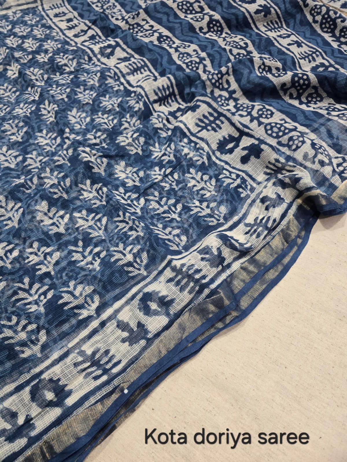 Indigo Floral & Traditional Print Kota Doriya Saree KDs