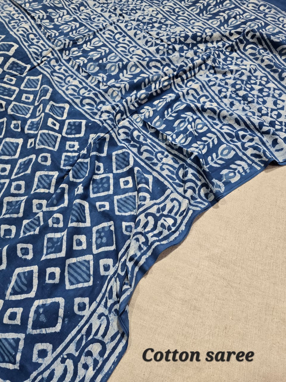 Hand Block Printed Cotton Mulmul Saree - 03