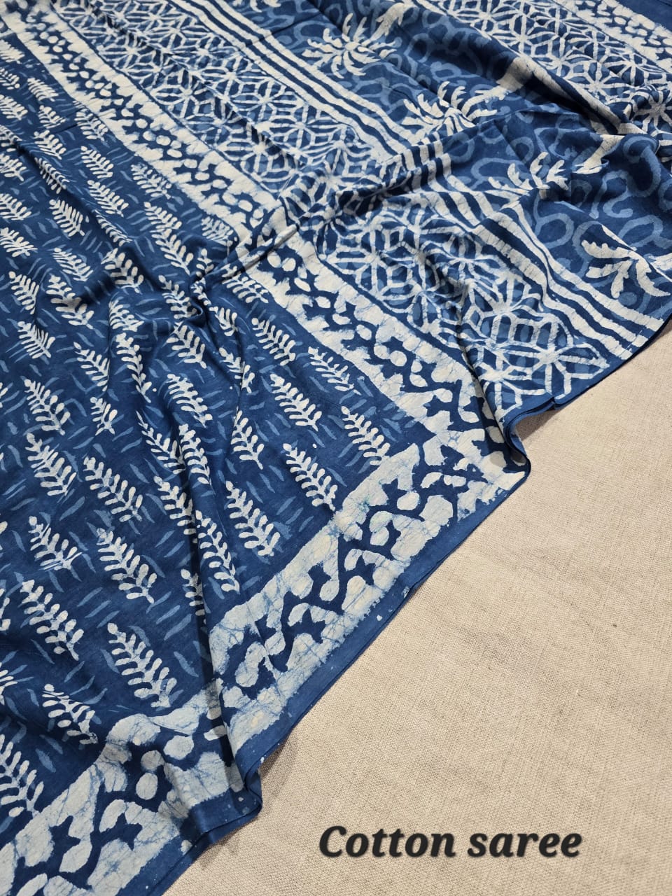 Hand Block Printed Cotton Mulmul Saree - 02