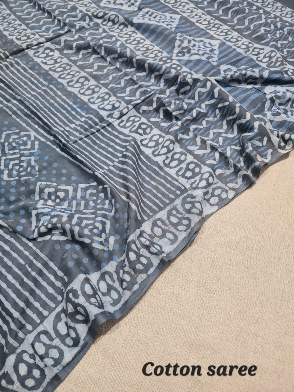 Hand Block Printed Cotton Mulmul Saree - 21