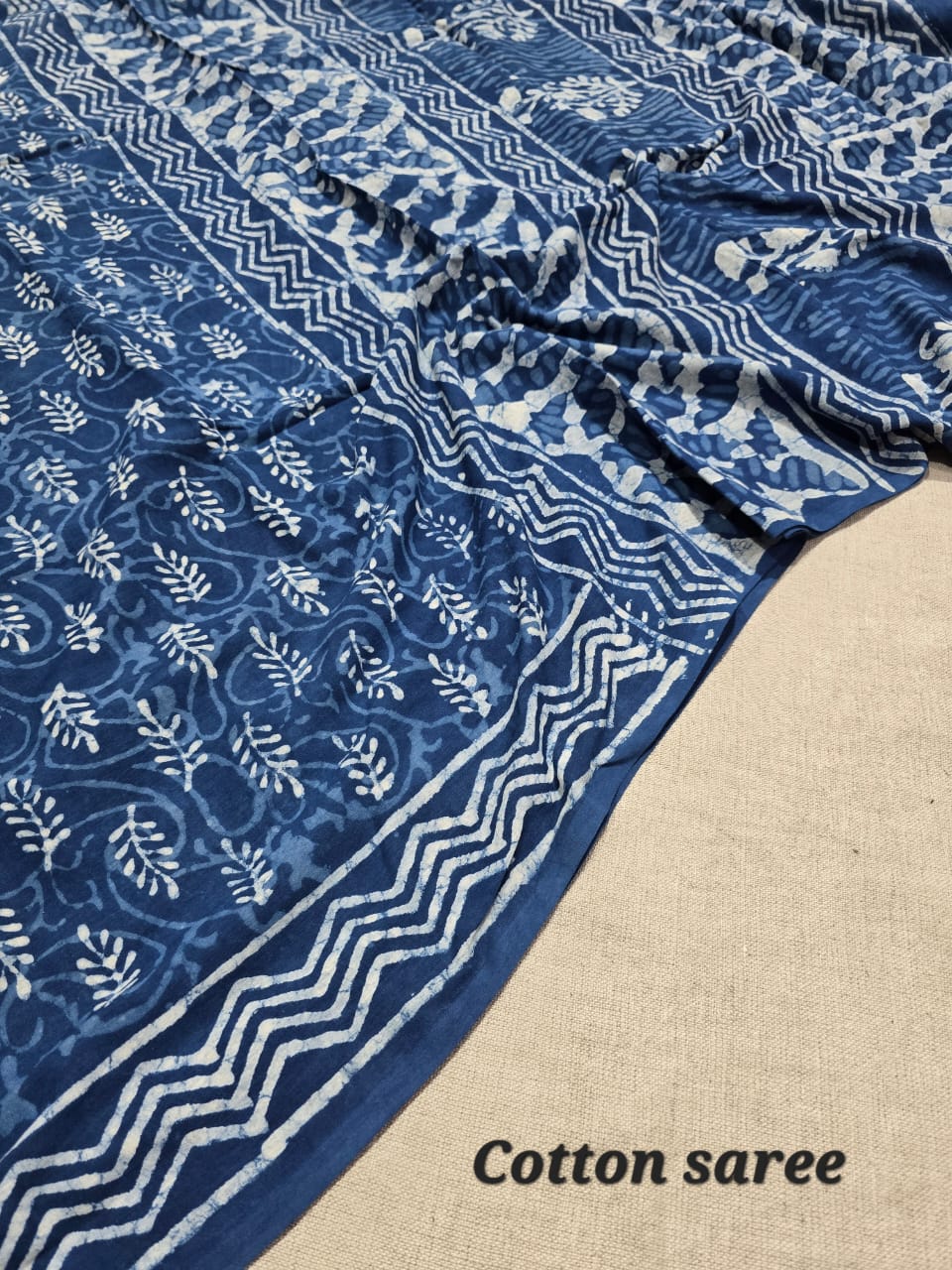 Hand Block Printed Cotton Mulmul Saree - 16
