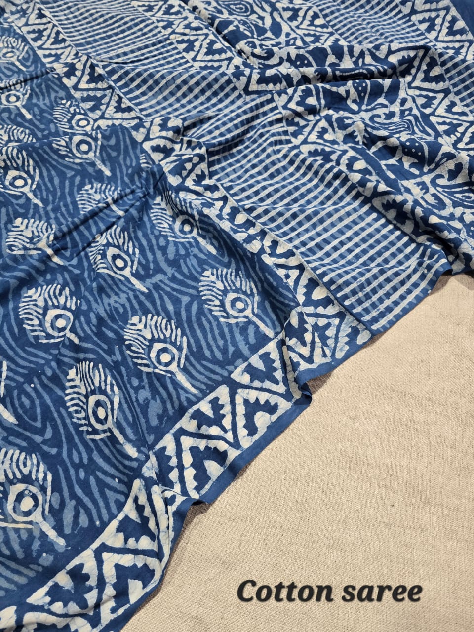 Hand Block Printed Cotton Mulmul Saree - 11