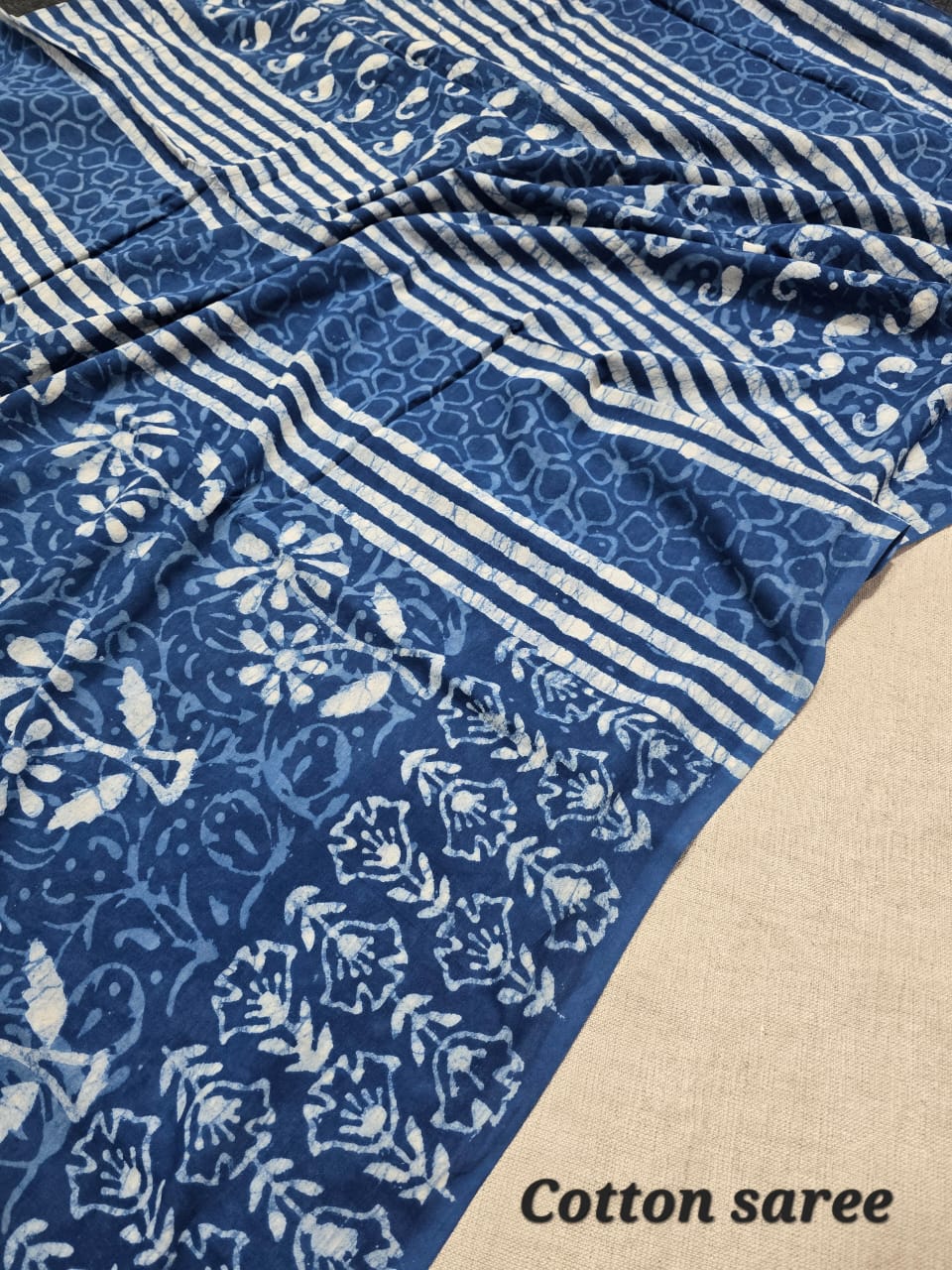 Hand Block Printed Cotton Mulmul Saree - 06