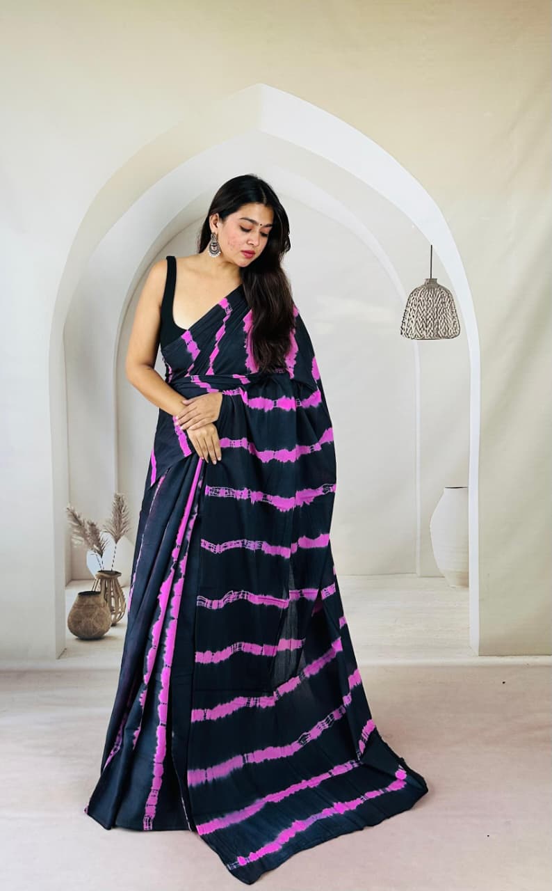 Hand Block Printed Cotton Mulmul Saree - 41