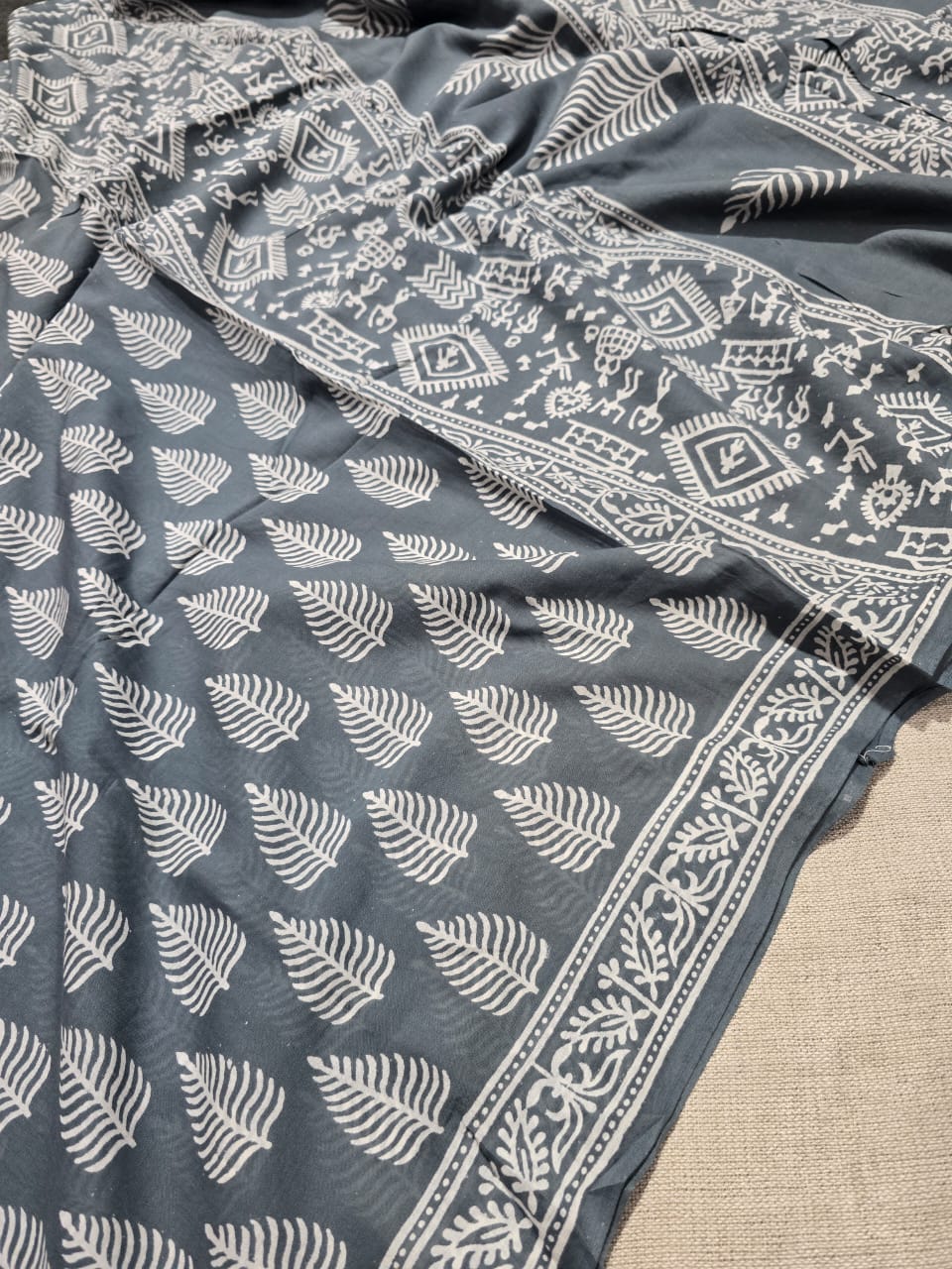 Hand Block Printed Cotton Mulmul Saree - 10