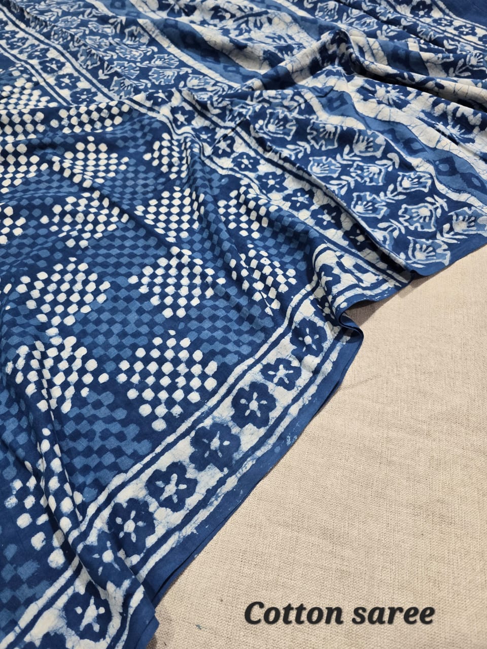 Hand Block Printed Cotton Mulmul Saree - 13