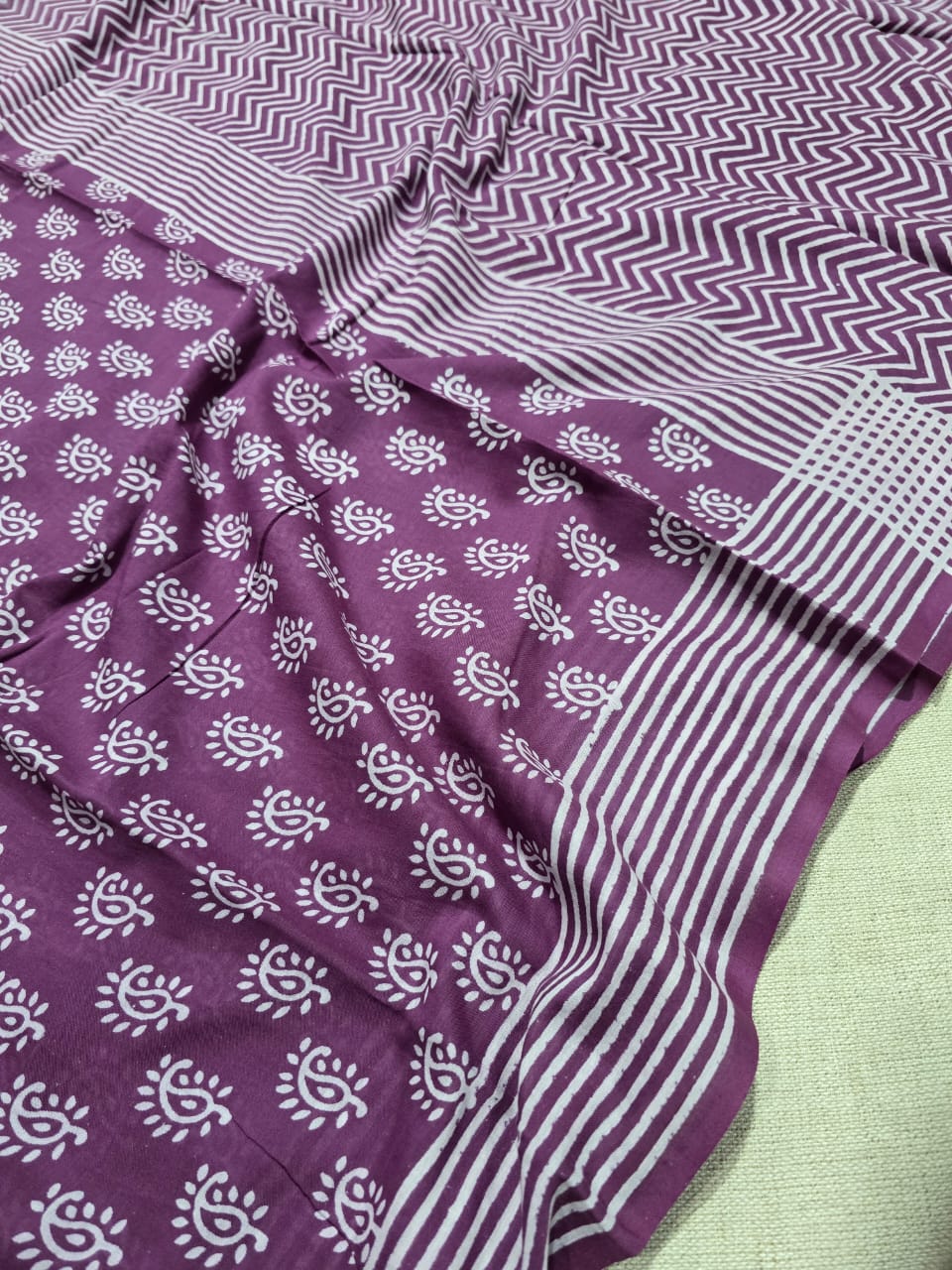 Hand Block Printed Cotton Mulmul Saree - 07