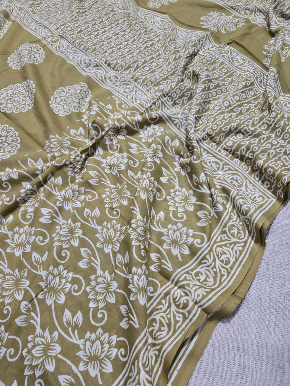 Hand Block Printed Cotton Mulmul Saree - 04