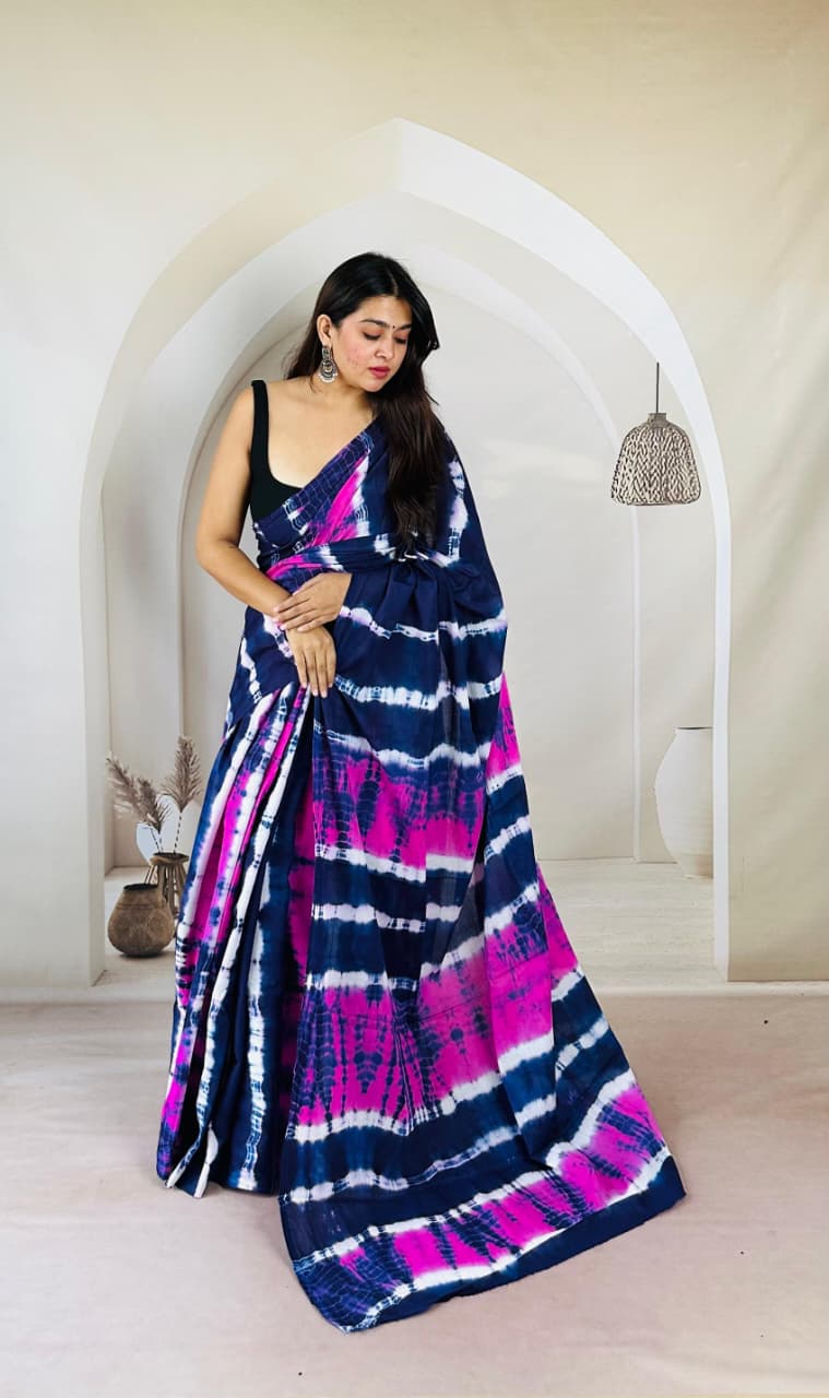 Hand Block Printed Cotton Mulmul Saree - 38