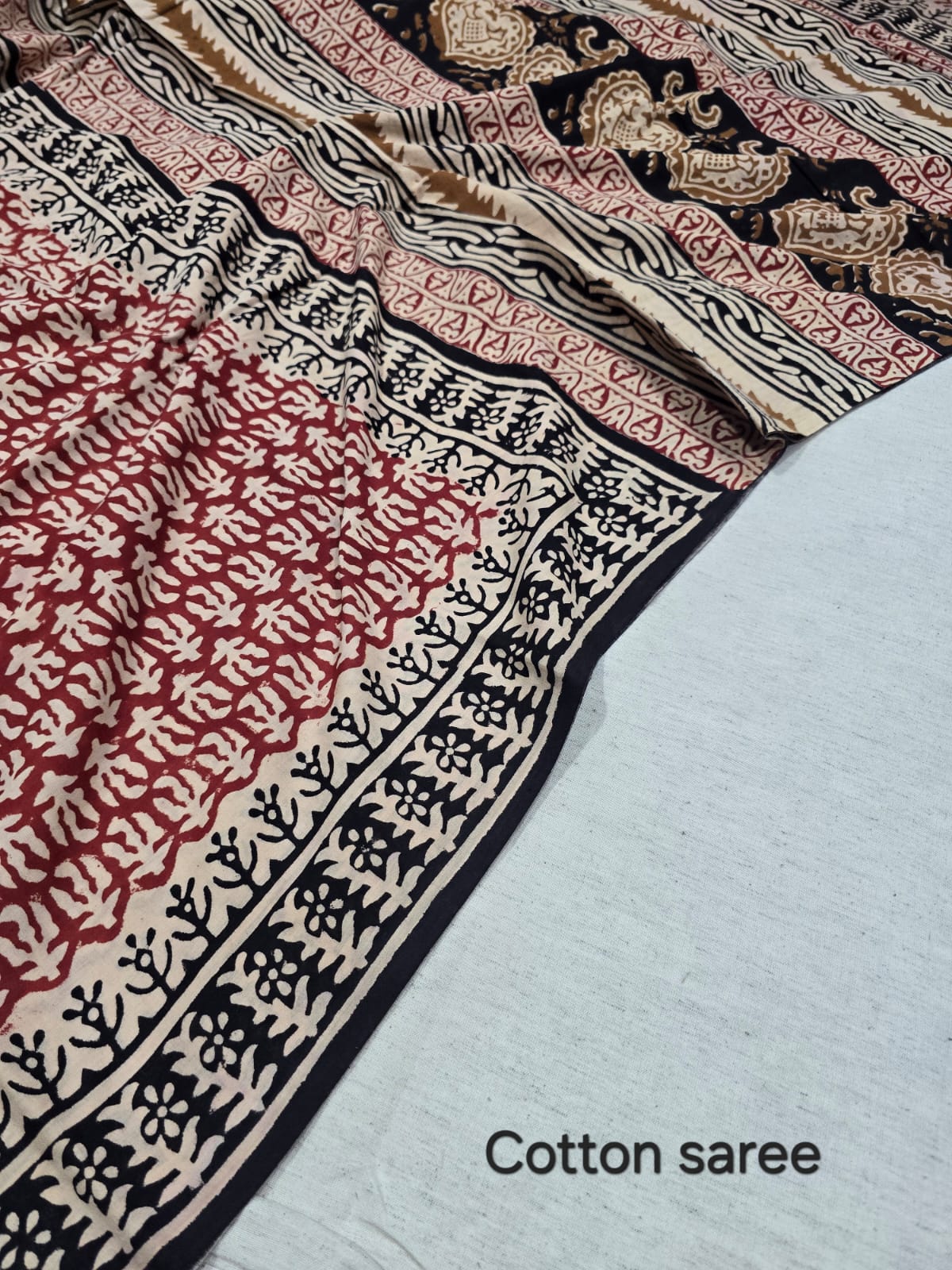 Premium Hand Block Print Cotton Saree 4
