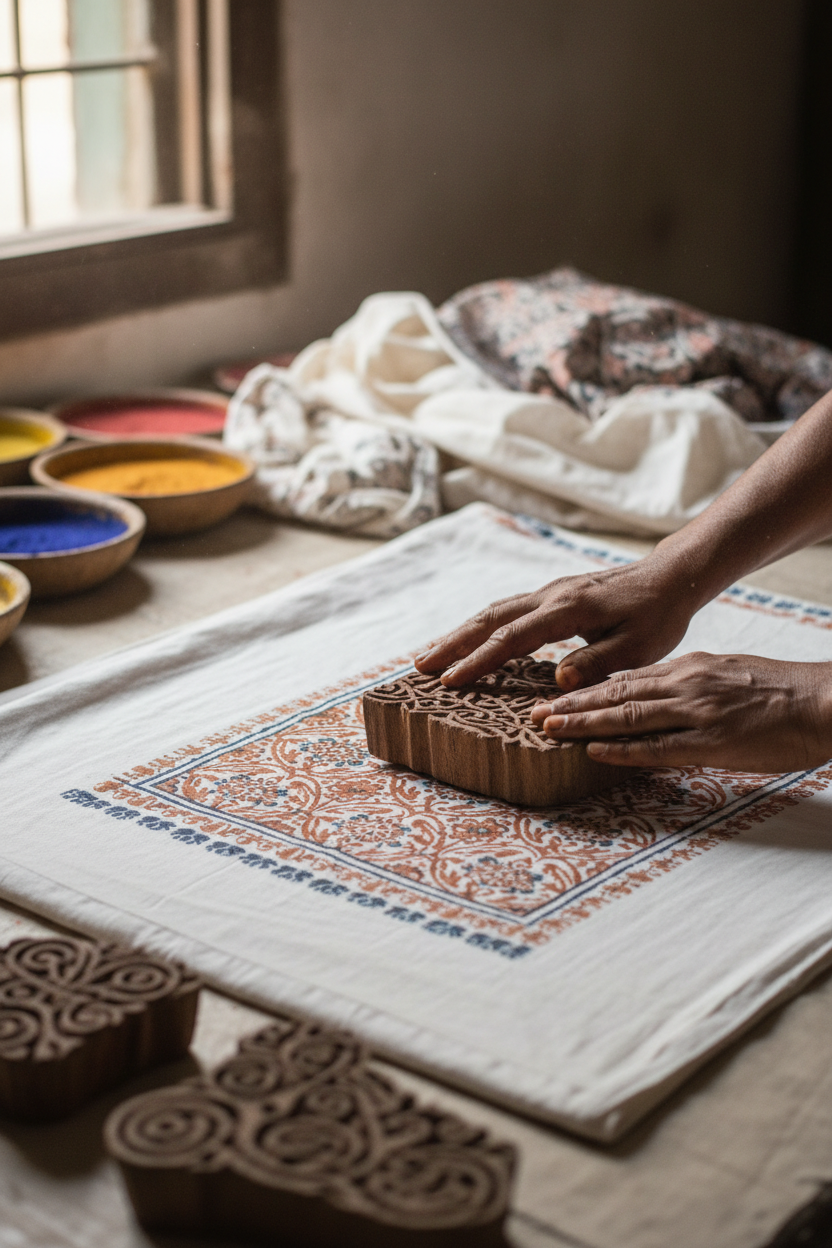 Craftsman hands block printing